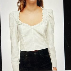 Topshop Women’s Satin Ivory Gingham Prairie Crop Top Size 8